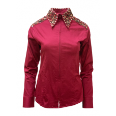 Jeweled Collar & Shoulders Zip UP Show Shirt - 68471